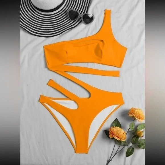 Orange Slice Cut-out One Shoulder One Piece Swimsuit - Picture 2 of 6